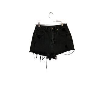Wild Fable Super High Rise Distressed Cutoff Jean Shorts Black Raw Hem Size 4